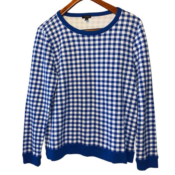 Talbots Blue White Check Long Sleeve Sweatshirt L - Picture 2 of 6